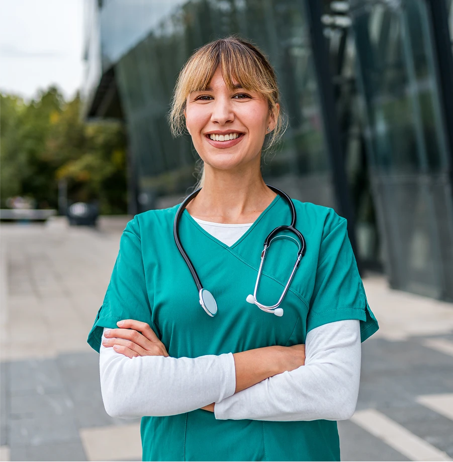 Travel nurse in scrubs